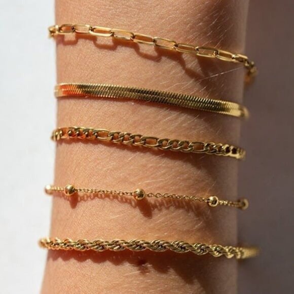 Waterproof Gold Bracelets YOU PICK 2! Non-tarnish Gold chain Bracelet stack CUTE - Picture 3 of 10